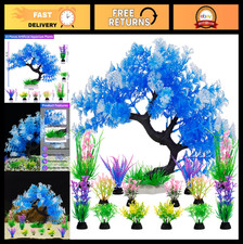 15 Pack Artificial Aquarium Plants - Fish Tank Decorations, Blue Tree Set