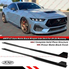 For 2024-26 Ford Mustang AMPP Winglet Matte Black Side Skirt Extension Splitters