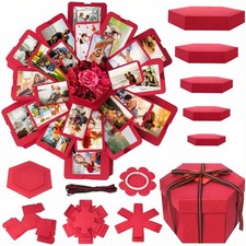 Explosion Gift Box, Red Surprise Picture Love Box with DIY Scrapbooking Acces...