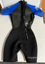 Women  s BODY GLOVE Zippered Shorty Black w/ Blue Beach Surf WETSUIT Size 7/8