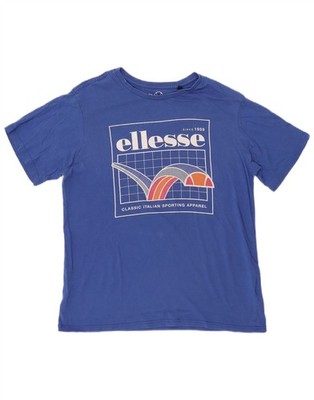 ELLESSE Herren Grafik T-Shirt Oberteil Small Blau Baumwolle QQ10