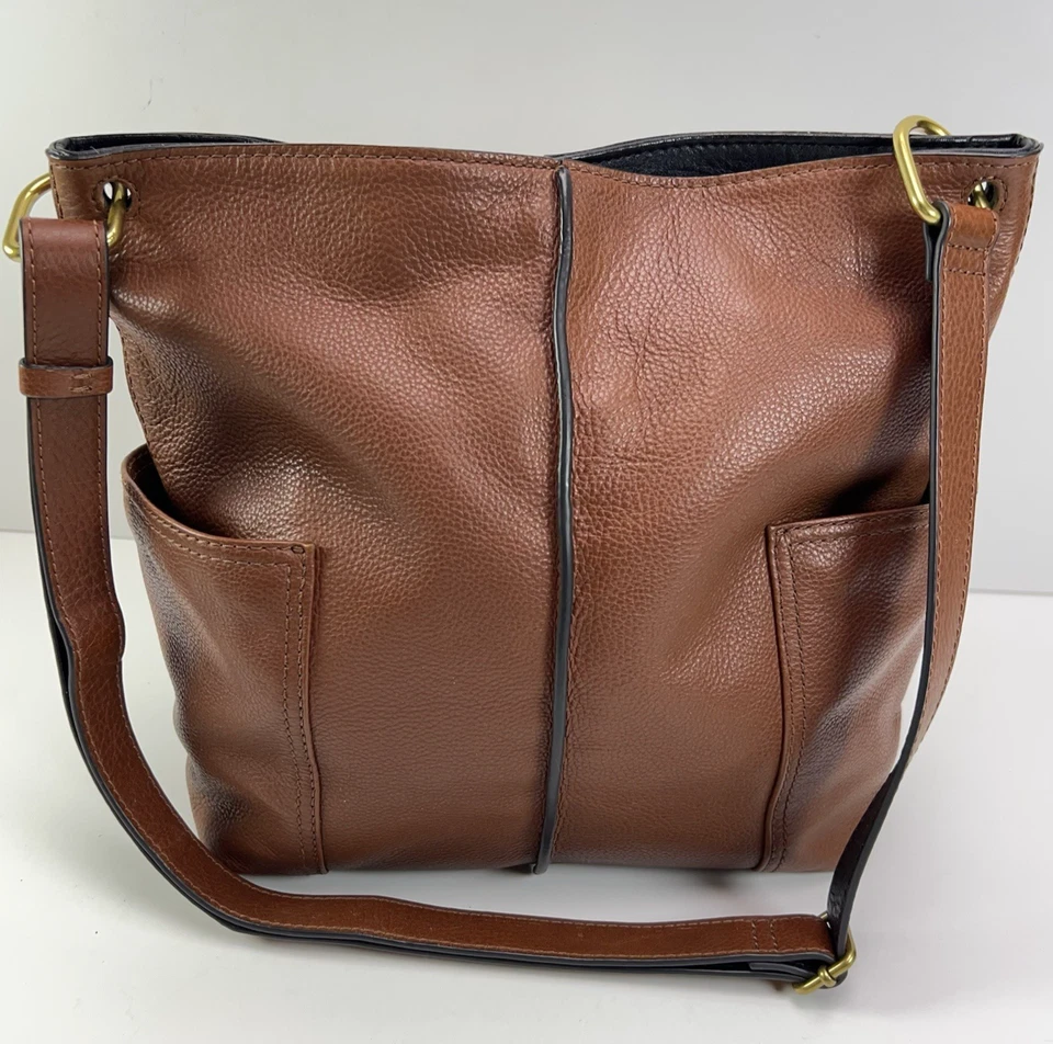 FOSSIL Lane Leather Handbag Pebbled Crossbody Bag Boho Shoulder Purse Tote Brown - Image 4 of 4