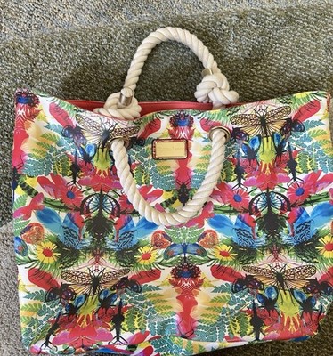 CHRISTIAN LACROIX REVERSIBLE PINK FLORAL DRAGONFLY TOTE 
