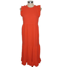 Universal Thread Prairie Dress Women Size S Orange Flutter Sleeve Midi Cotton