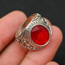 Red Garnet Men's Ring 925 Sterling Silver Handmade-Statement Ring All Size-BJ107