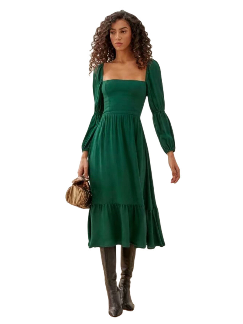 knee length dresses for ladies Everlane Knit Square-Neck Midi Dress in Reflecting Pond, Size XL, Cotton/Viscose main image 0