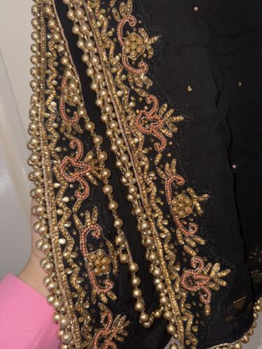 Asian Pakistani Indian wedding/party wear dress with Plazo Pants And Scarf - Picture 9 of 11