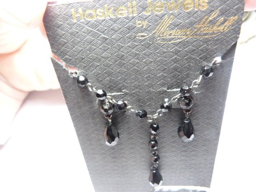 Haskell Jewels Silver Tone Black Faceted Crystal Necklace Earring Set Vintage - Picture 7 of 7