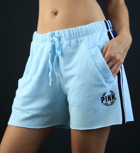 Victoria's Secret PINK Boyfriend Lounge Sweat Shorts Raw Hem Stretch Striped NWT