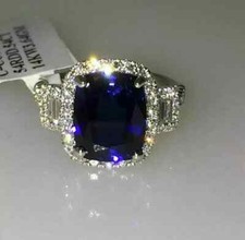 2Ct Lab Created Sapphire Halo Engagement Wedding Ring 14K White Gold Plated