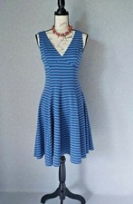 Peter Som Design Nation Knit Stripe Mini Dress Sleeveless V-Neck Blue Women Sz.4