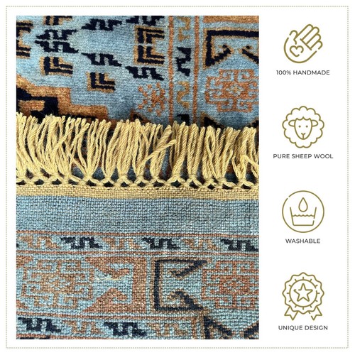 Amma Carpets Hand-Knotted Woolen Rug Gray Indo-Bukhara 2x3 feet - Picture 5 of 6