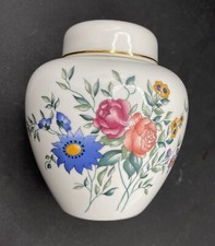 Wedgwood Avebury Ginger Jar 1990 4" Fine Bone China Pot & Lid Wild Posy Flowers