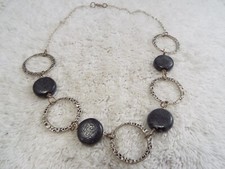Silvertone Gray Ceramic Bead Necklace J5