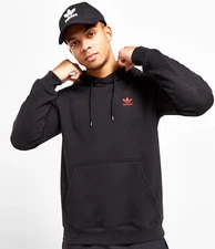 NEW MENS ADIDAS ORIGINALS ESSENTIALS TREFOIL HOODIE ~ LARGE  #IZ0021 BLACK /RED