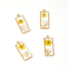 4PCS Gold Tone Real Dry Flower Resin Rectangle Charm Pendant Supply GBY309