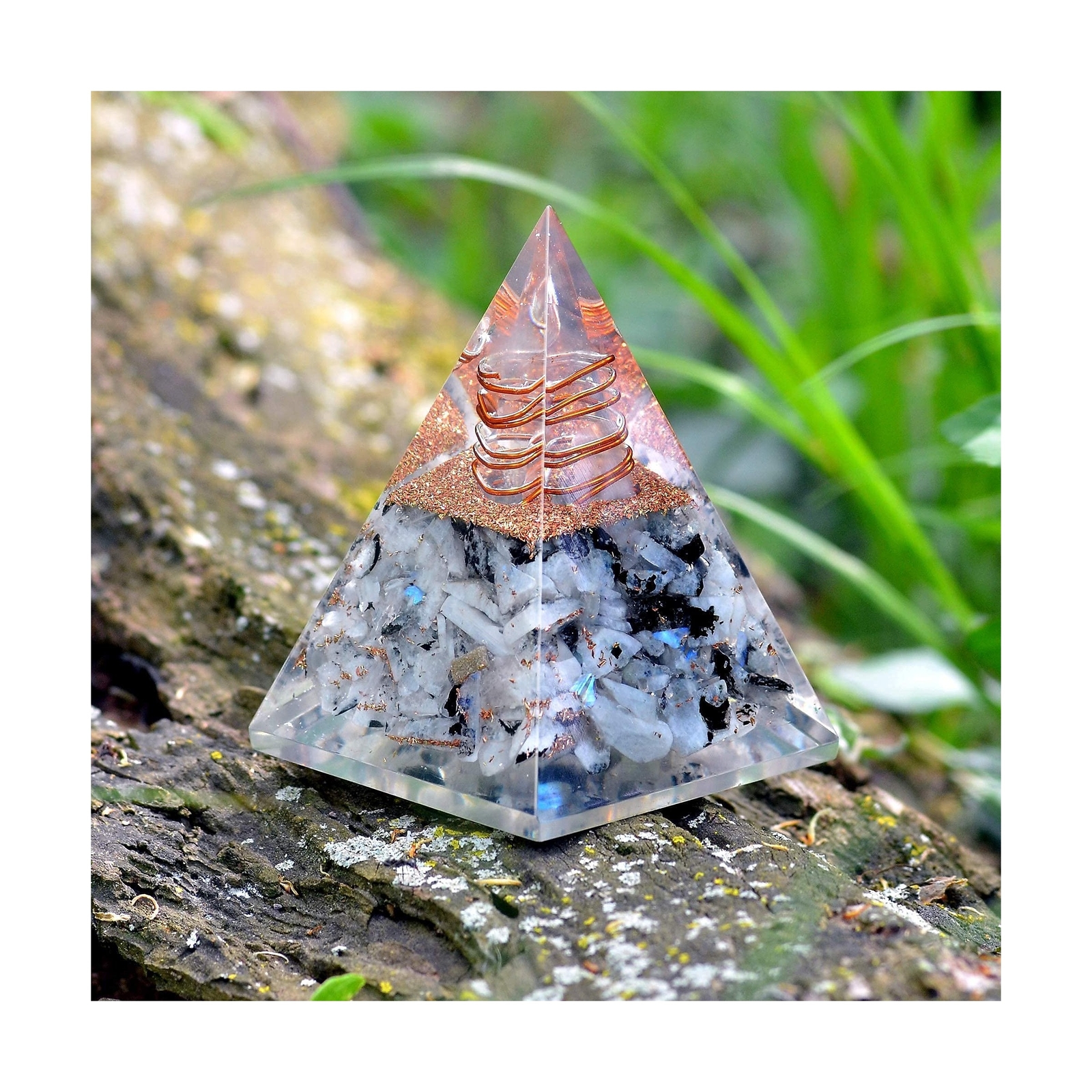 New Inspirational Orgonite Pyramid for Success | Rainbow Moonstone Orgone Pyr...