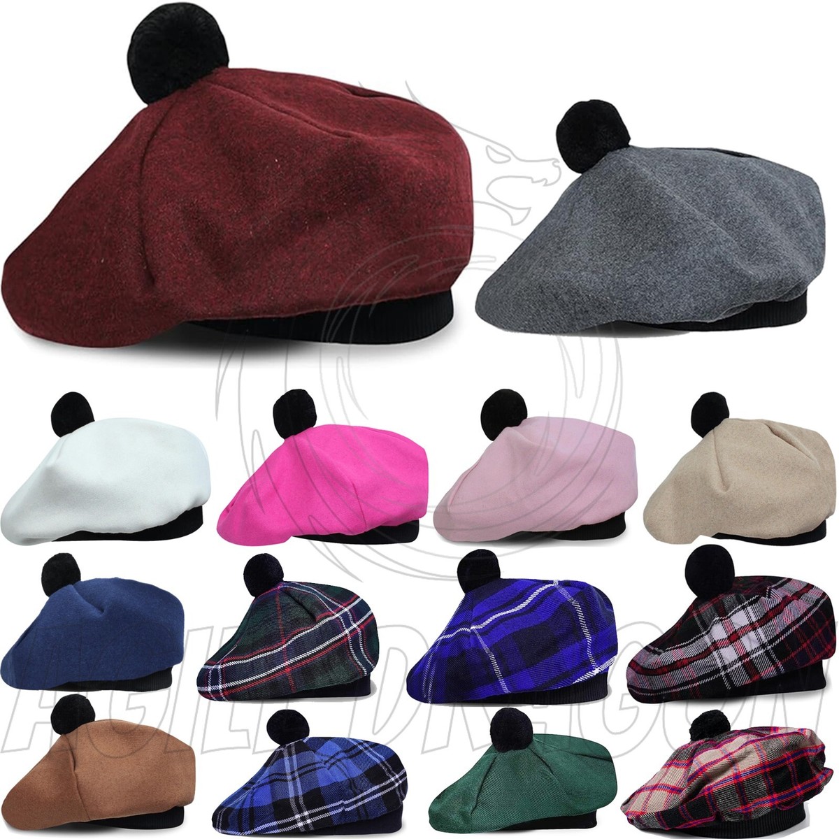 Scottish Tam O Shanter Hat Wool Highland Tartan Cap Traditional