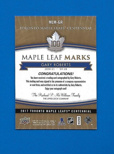 2017-18 TORONTO MAPLE LEAFS CENTENNIAL LEAF MARKS AUTOGRAPH & AKA CARD SEE LIST - Picture 31 of 91