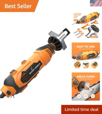 Professional Chainsaw Sharpener with Adjustable Speed and Angle Guide Attachment