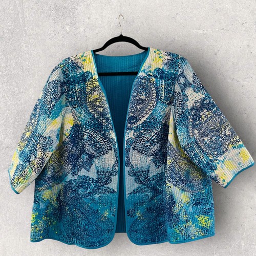 Woman Within Dress Set 3X Teal Sleeveless Maxi Open Front Quilted Jacket Stretch - Picture 6 of 12