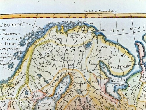 NORTHERN EUROPE RUSSIA 1780 RIGOBERT BONNE ANTIQUE MAP IN COLORS 18TH CENTURY - Picture 2 of 8