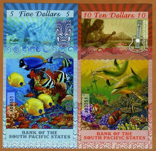 SET, South Pacific States, $5-10 Tahiti, Maui, 2015, Private Issue Polymer, UNC - Picture 2 of 2