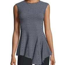 Derek Lam Sleeveless Asymmetric-Hem  Top, Black/White Size Small