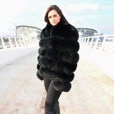 Fox Horizontal Fur Coat In Black