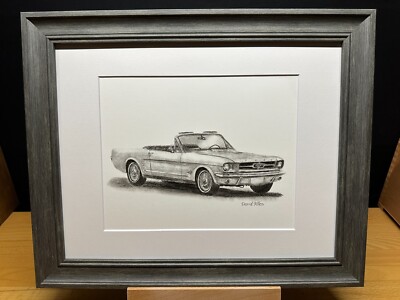 Drawing of a 1965 Ford Mustang Convertible Car #3 Pencil Art Sketch Picture