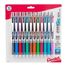 Pentel EnerGel RTX Retractable Liquid Gel Pens, Medium Point, 12 Assorted Colors