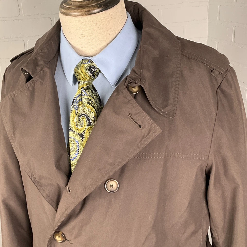 Savile Row London Coat Men Medium 42 Brown Kingston Trench Rain Belt Warmer VTG - Image 2 of 4