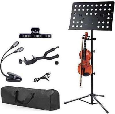 Professional Portable Sheet Music Stand Tripod Violin Hanger Folding Adjustable