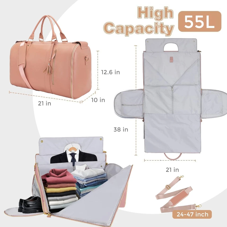 Garment Bag for Travel, Large PU Leather Carry On Garment Bag, 3 in 1 Hanging... - Image 2 of 4