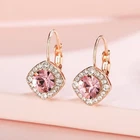 18K Rose Gold Filled Made With Swarovski Crystal Rhombus Shaped Hoop Earrings