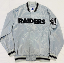 Starter Oakland Raiders NFL Football Silver/Black Satin Snap-Front Jacket
