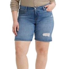 Womens Levi's Mid Length Distressed Denim Shorts Medium Wash 7" Inseam Size 22W