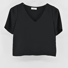 Aritzia Babaton Black Crop Top Womens Size XXS Solid Short Sleeve Blouse VNeck