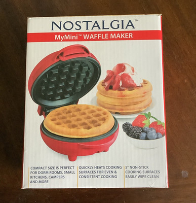 Nostalgia MyMini Waffle Maker Red MWF5RD 550W 120V Non-Stick Light