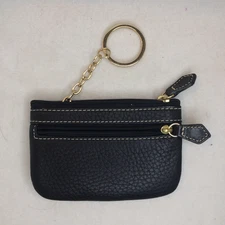 Dooney & Bourke BLACK Pebble Grain leather Small Coin Case key ring
