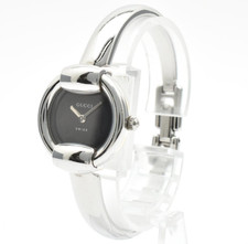 [Exc+5] GUCCI 1400L Silver Black Dial Women’s Bangle Quartz Watch From JAPAN