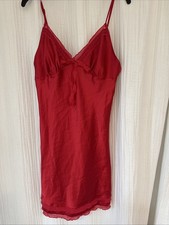 Vtg Victoria's Secret Red Satin Slip Nightgown Dress Sz Small