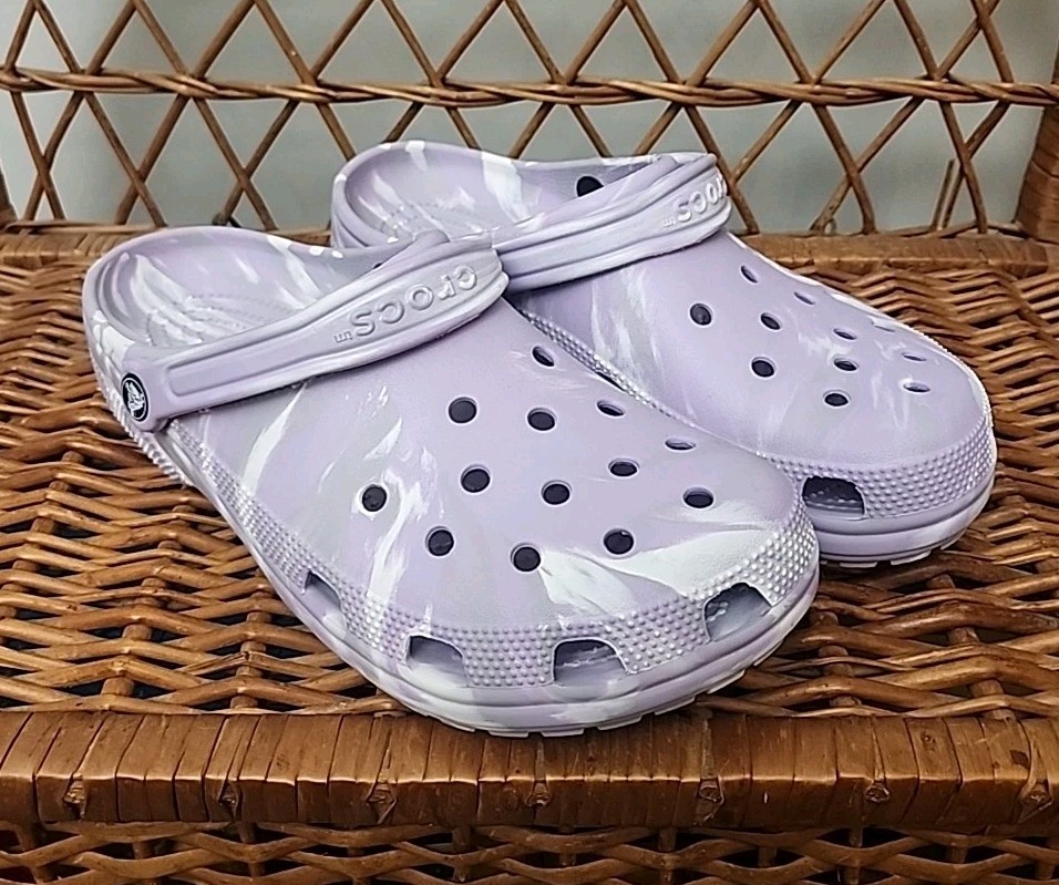 Crocs Unisex Lavender White Swirl Slip On Casual Clog Size Mens 10 Womens 12