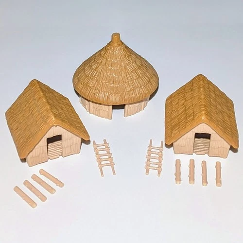 Marx 1950s Jungle Jim Playset Native & Explorer Huts 3 Huts / 17 Pieces Total