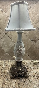 Vintage Cherub Brass And Porcelain Lamp