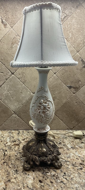 Vintage Cherub Brass And Porcelain Lamp