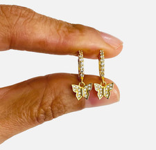 925 Solid Sterling Silver  Gold Plated Butterfly Earrings - 1.5mm x 11mm - E63