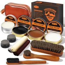 13Pcs Shoe Care Kit for Men Women,3 Horsehair Shoe Polish Brush,Black Brown ...
