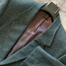 Vtg HARRIS TWEED 48/XXL Irish Wool Jacket Solid Tweed Fall Blazer Coat Blue