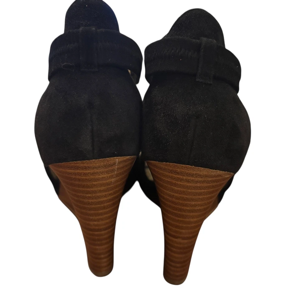 Zapatos de cuña Cole Haan Grand negros de gamuza de cuero perforado punta abierta para mujer 10B Foto 4 de 4